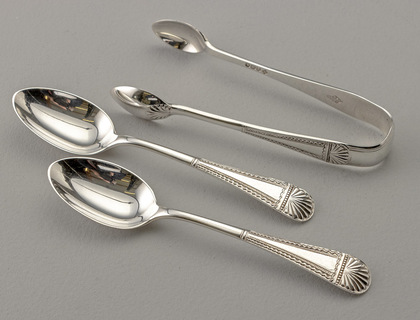 Victorian Sterling Silver Teaspoon (Set of 12) and Tongs Set - Lozenge/ Diamond Registration Mark